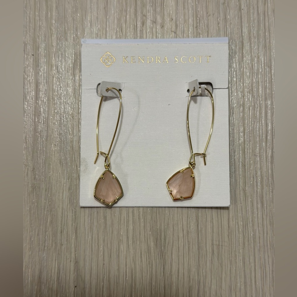 Kendra Scott Gold & Rose Quartz Stone Drop Carrine Earrings - Picture 4 of 7